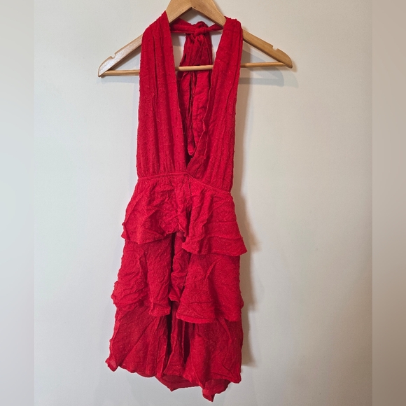 Lulus All About Bliss red Swiss dot tiered mini dress, size M, NWT - Picture 5 of 9